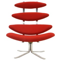 Corona Chair by Poul Volther, New Knoll Red Upholstery, High Back Swivel