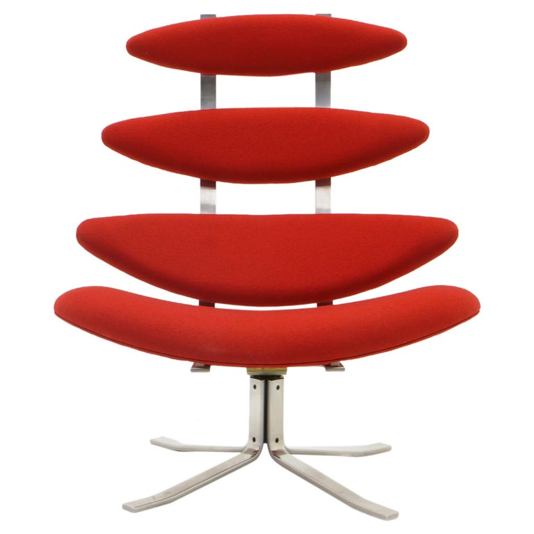 Corona Chair By Poul Volther New Knoll Red Upholstery High Back Swivel For Sale At 1stdibs