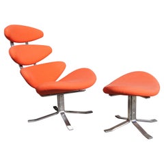 Corona Chair, Model Ej-5, and Ottoman by Poul M. Volther for Erik Jørgensen