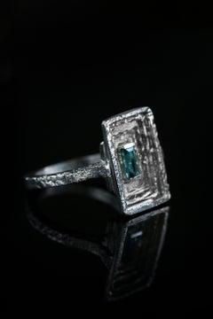 0.3 Carat Blue Indicolite Baguette Cut 18k White Gold Modernist Cocktail Ring