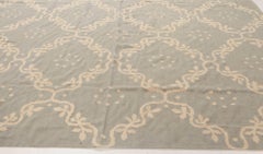 "Corona" Contemporary Dhurrie Floral Cream Carpet by Doris Leslie Blau