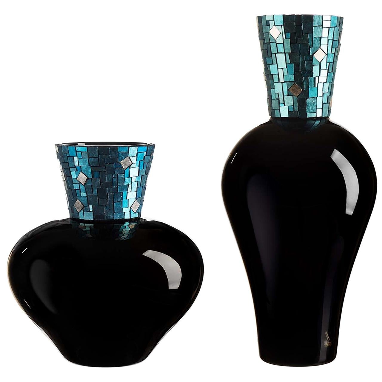 Corona Diadema Vases Black and Turquoise