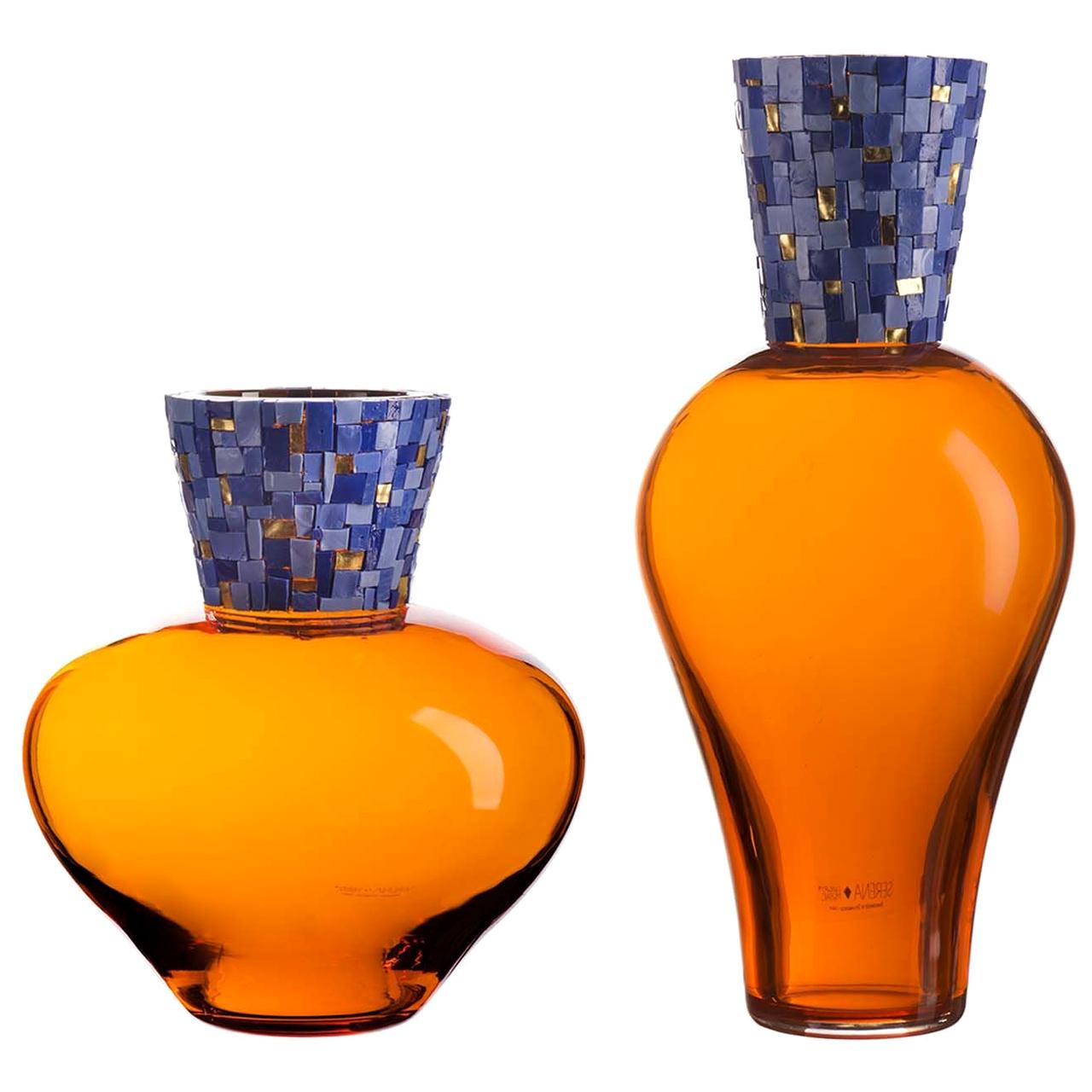 Corona Diadema Vases Orange and Blue