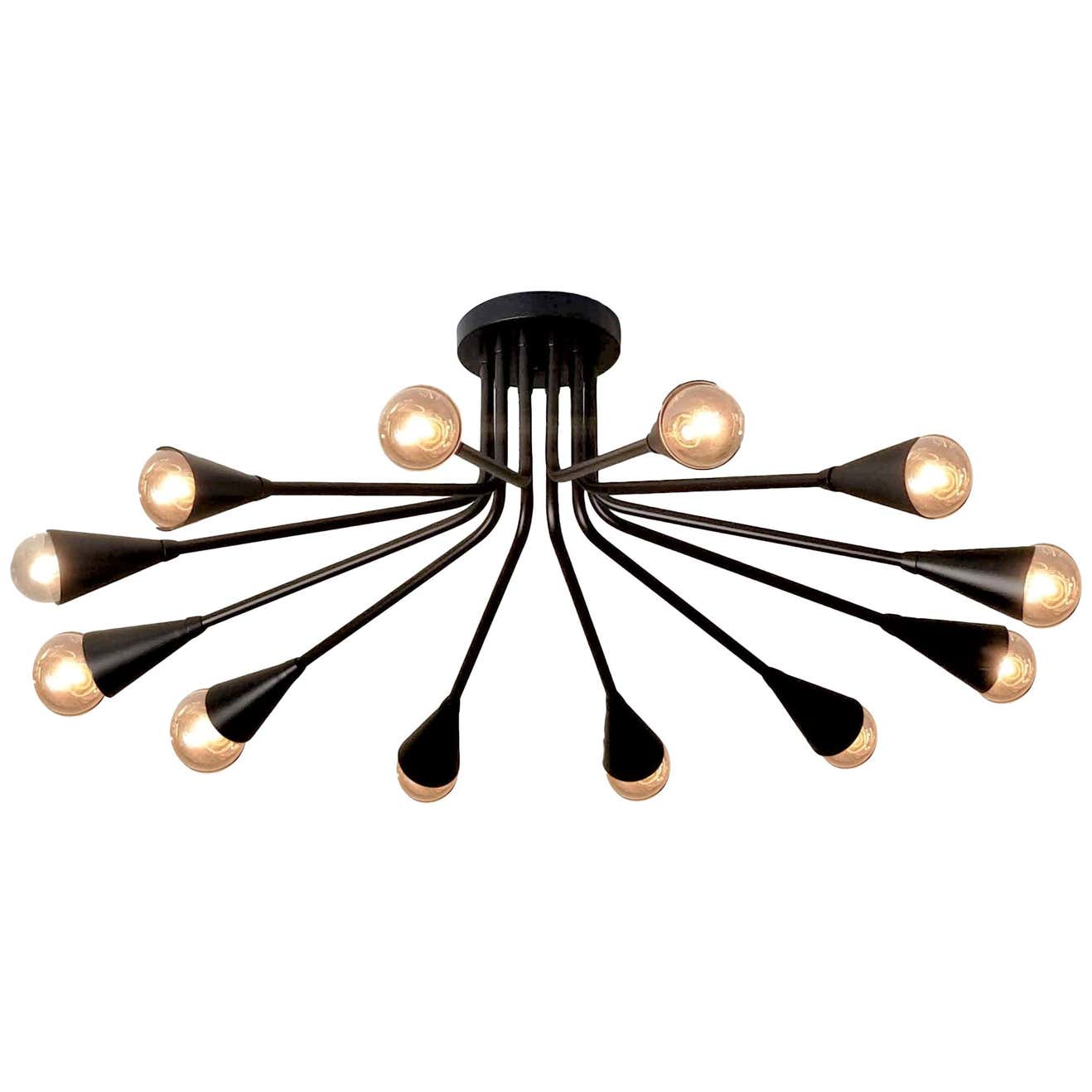 Corona Flush Mount Light Fixture in Black Enameled Brass by Blueprint ...