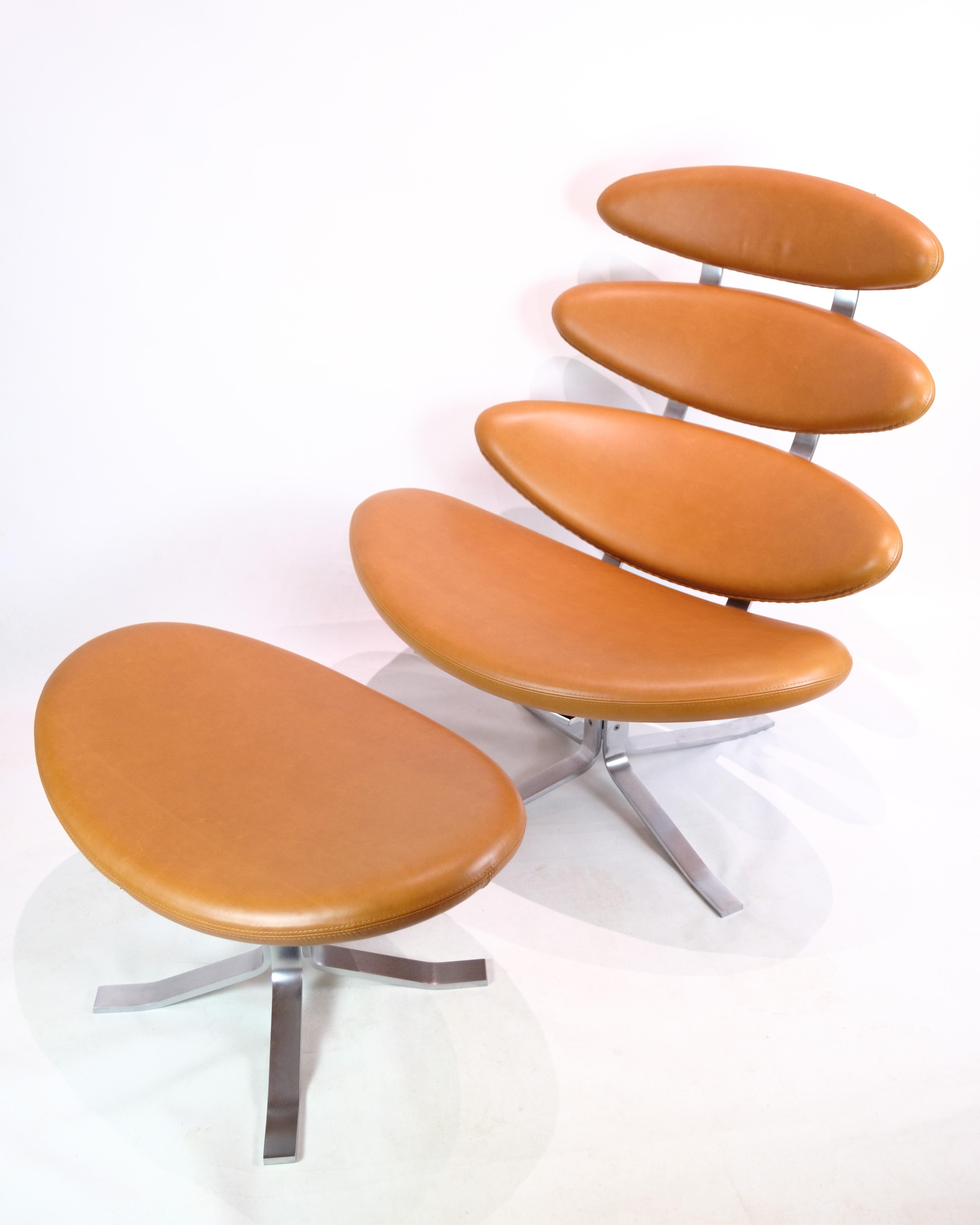 Fauteuil Corona avec tabouret Modèle EJ5 de Poul M. Volther des années 1960 5