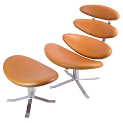 Corona Lounge Chair mit Hocker Modell EJ5 von Poul M. Volther aus den 1960er Jahren
