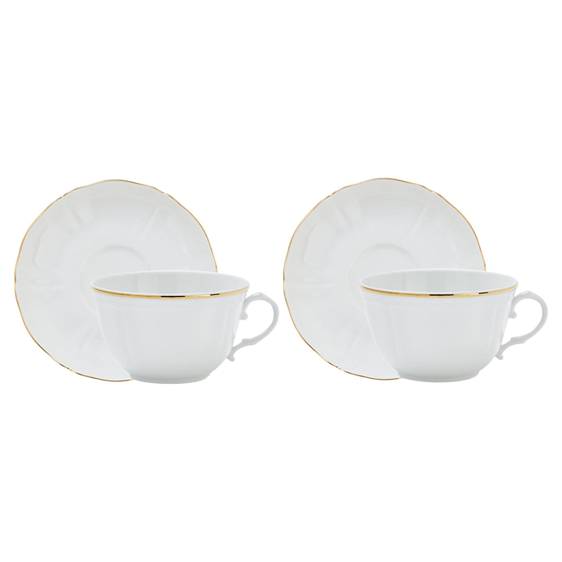 Corona Set of 2 Gold Tea Cups with Saucers For Sale