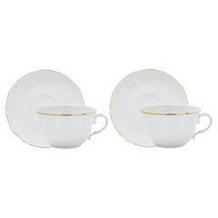 Antique Corona Set of 2 Gold Tea Cups with Saucers