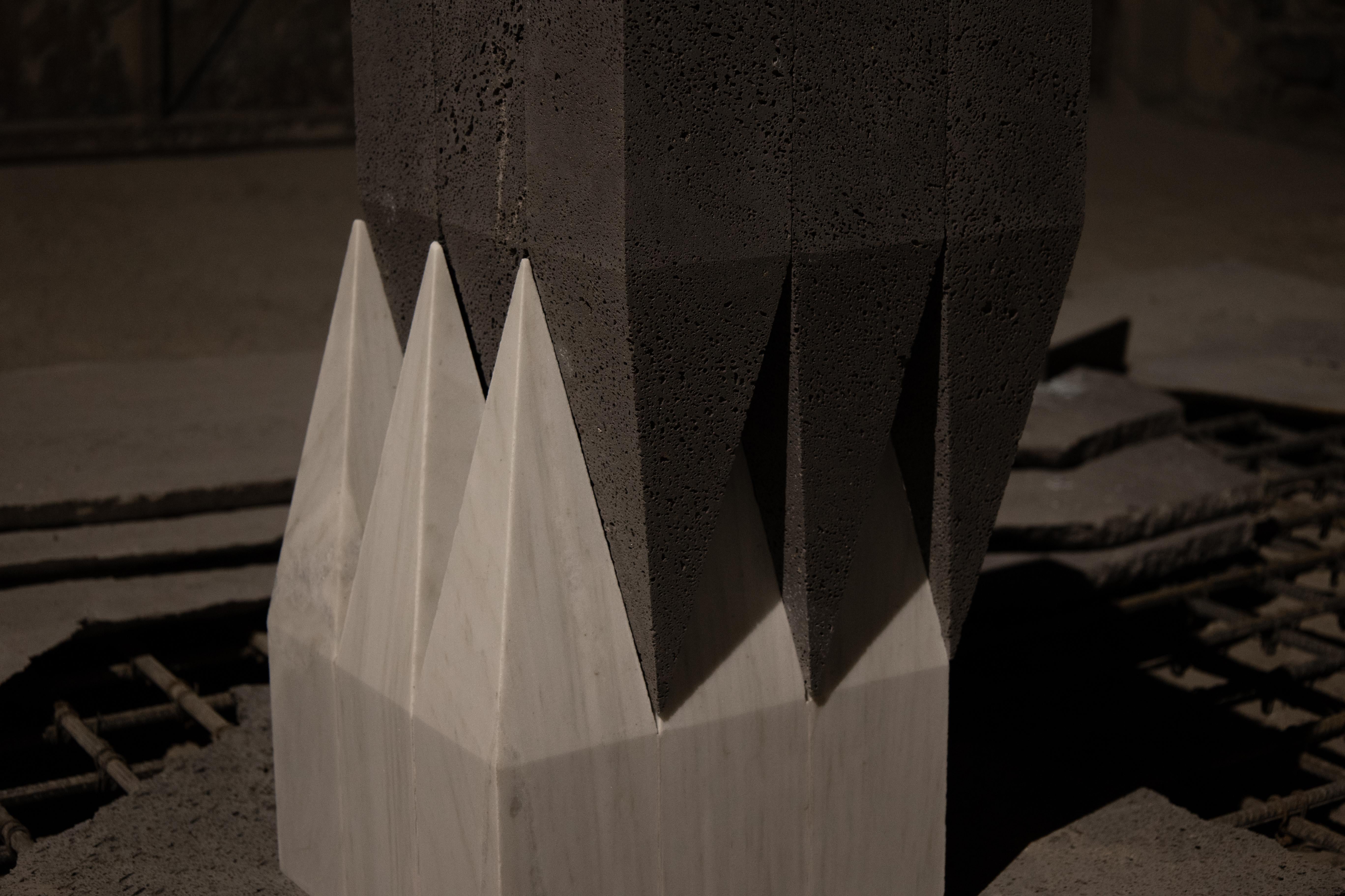 Corona Side Table in Carrara Marble & Volcanic Stone by Alina Rotzinger For Sale 3