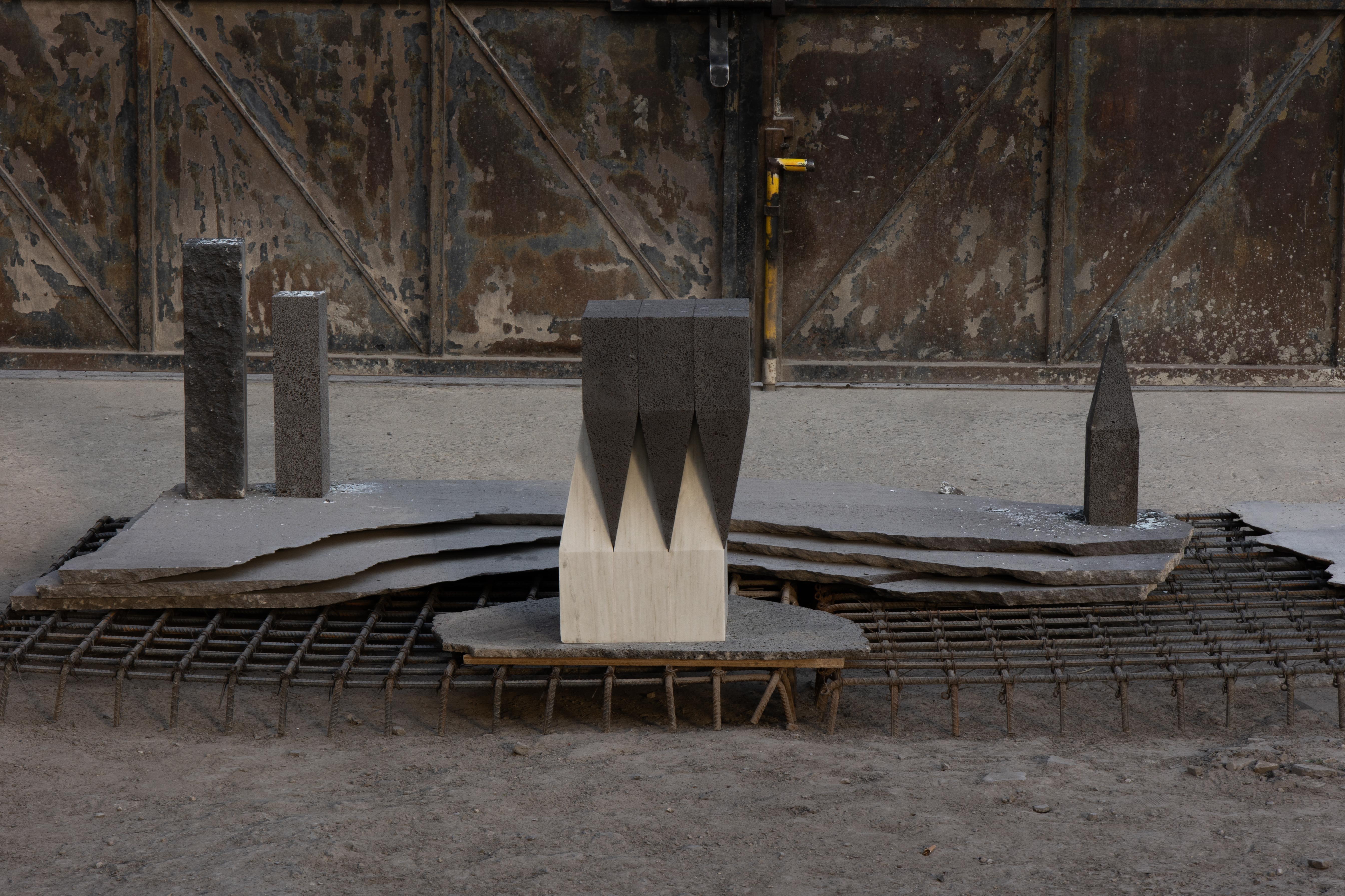 Corona Side Table in Carrara Marble & Volcanic Stone by Alina Rotzinger For Sale 6