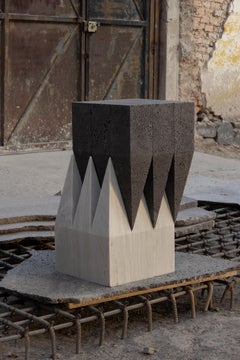 Corona Side Table in Carrara Marble & Volcanic Stone by Alina Rotzinger
