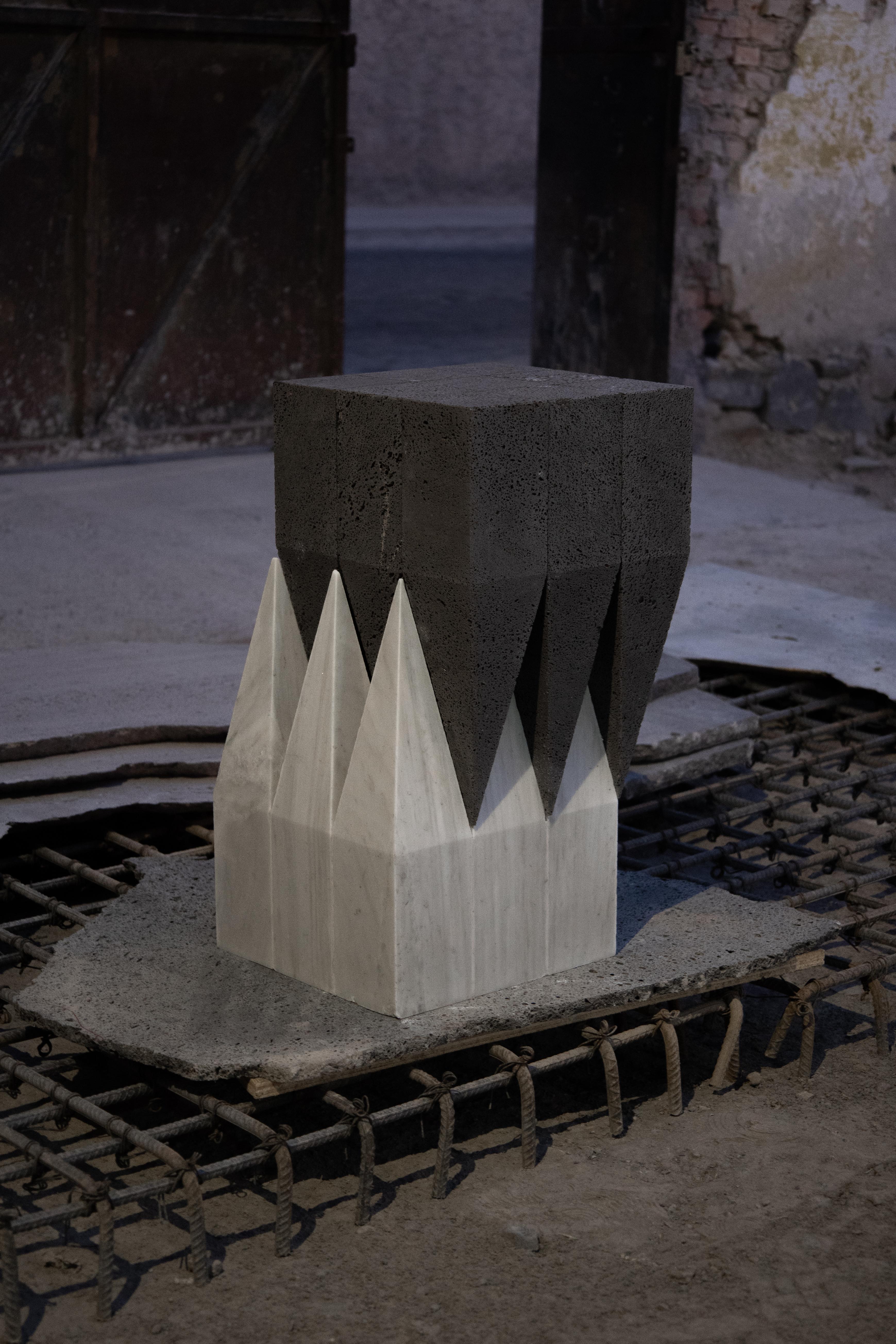Post-Modern Corona Side Table in Carrara Marble & Volcanic Stone by Alina Rotzinger For Sale