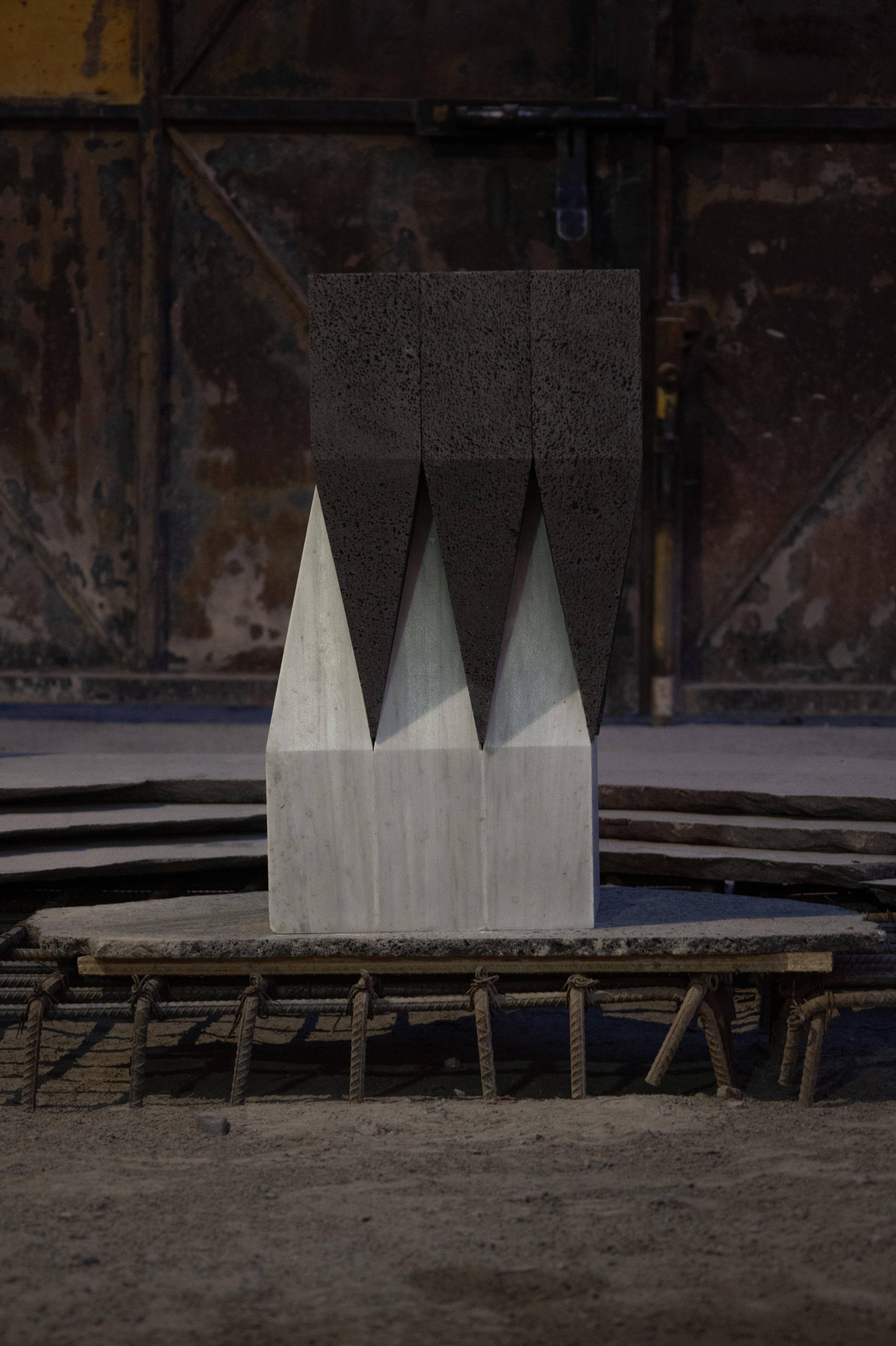 Spanish Corona Side Table in Carrara Marble & Volcanic Stone by Alina Rotzinger For Sale