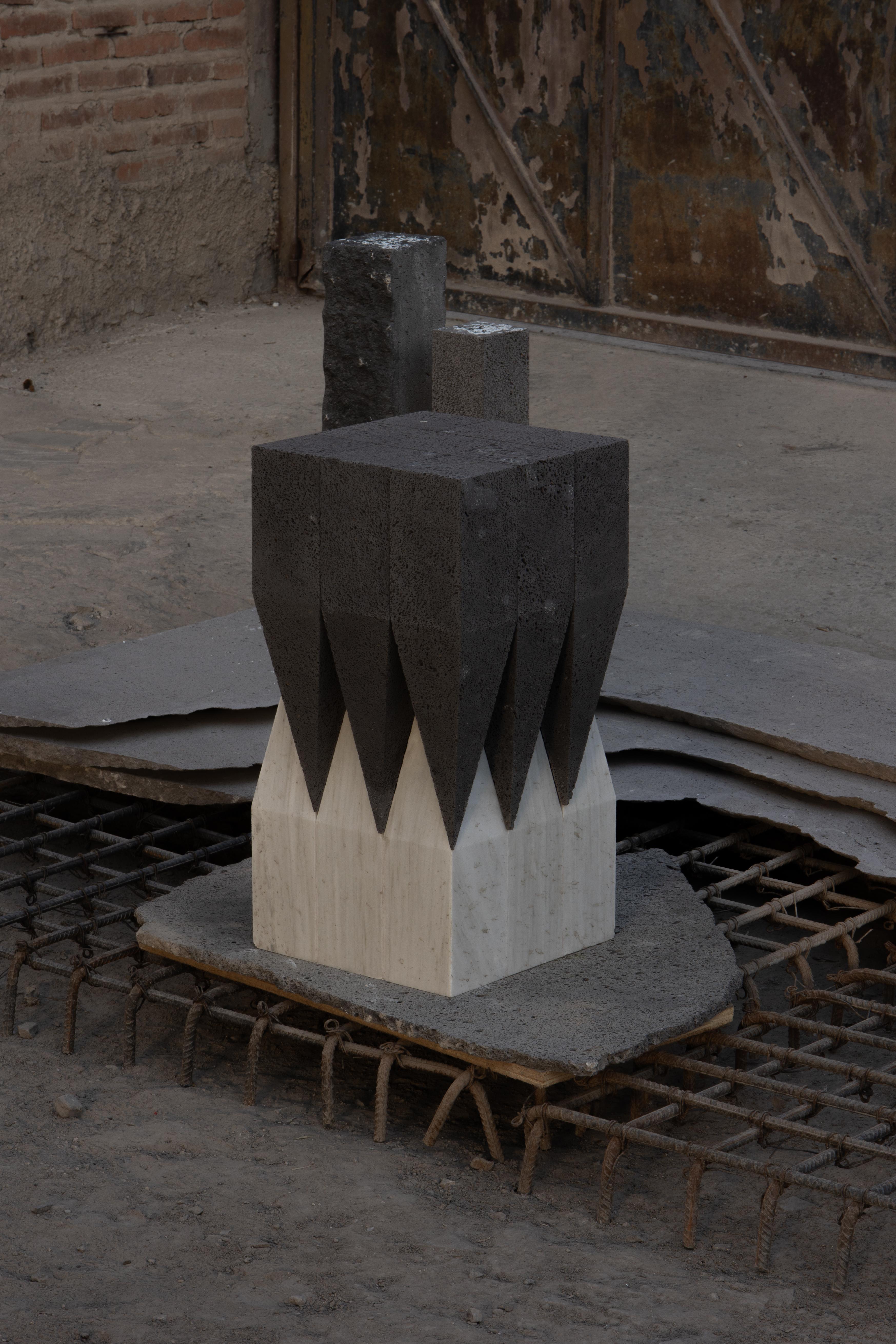 Other Corona Side Table in Carrara Marble & Volcanic Stone by Alina Rotzinger For Sale