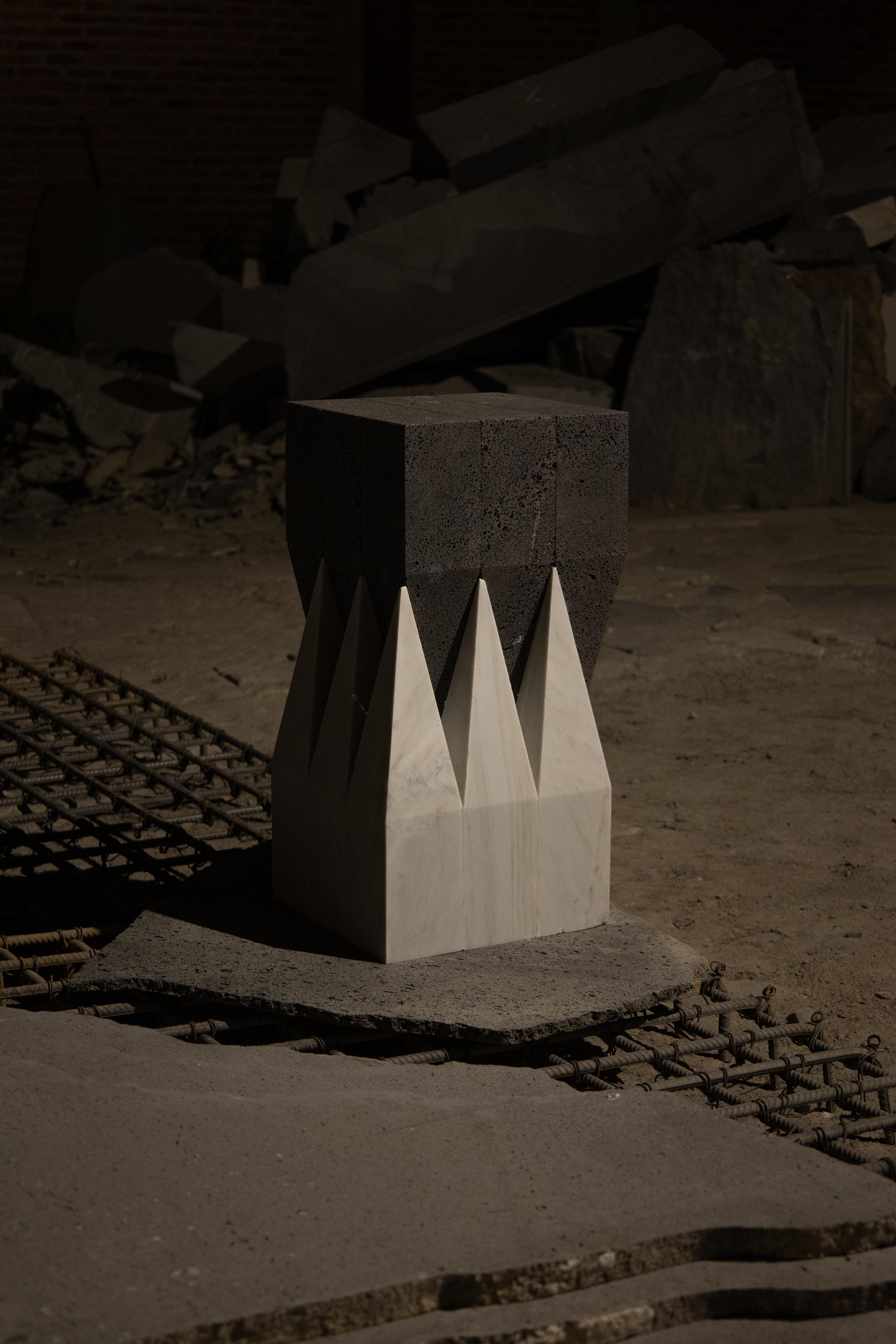 Corona Side Table in Carrara Marble & Volcanic Stone by Alina Rotzinger For Sale 1