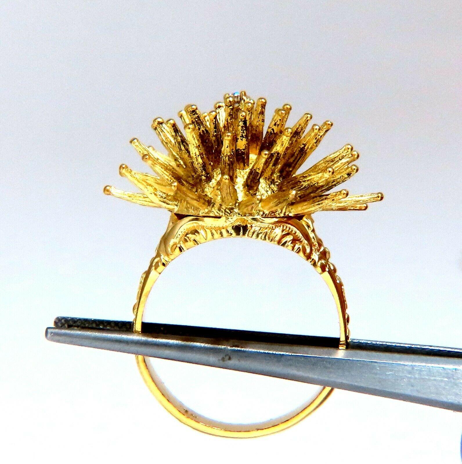 Corona Starburst Tactical Ring

.10ct natural round diamond

G-color vs2 clarity

18kt yellow gold

18.5 grams

Deck: 28 x 30mm

Depth: 15mm

$6000 Appraisal to Accompany