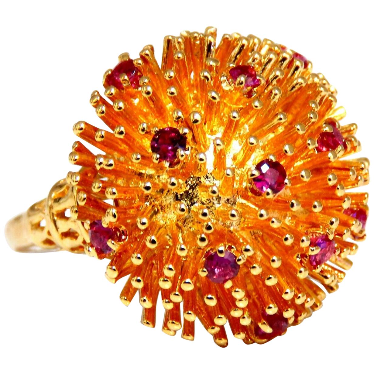 Corona V. Natural Ruby Raised Semi Domed Statement Ring 14 Karat For Sale