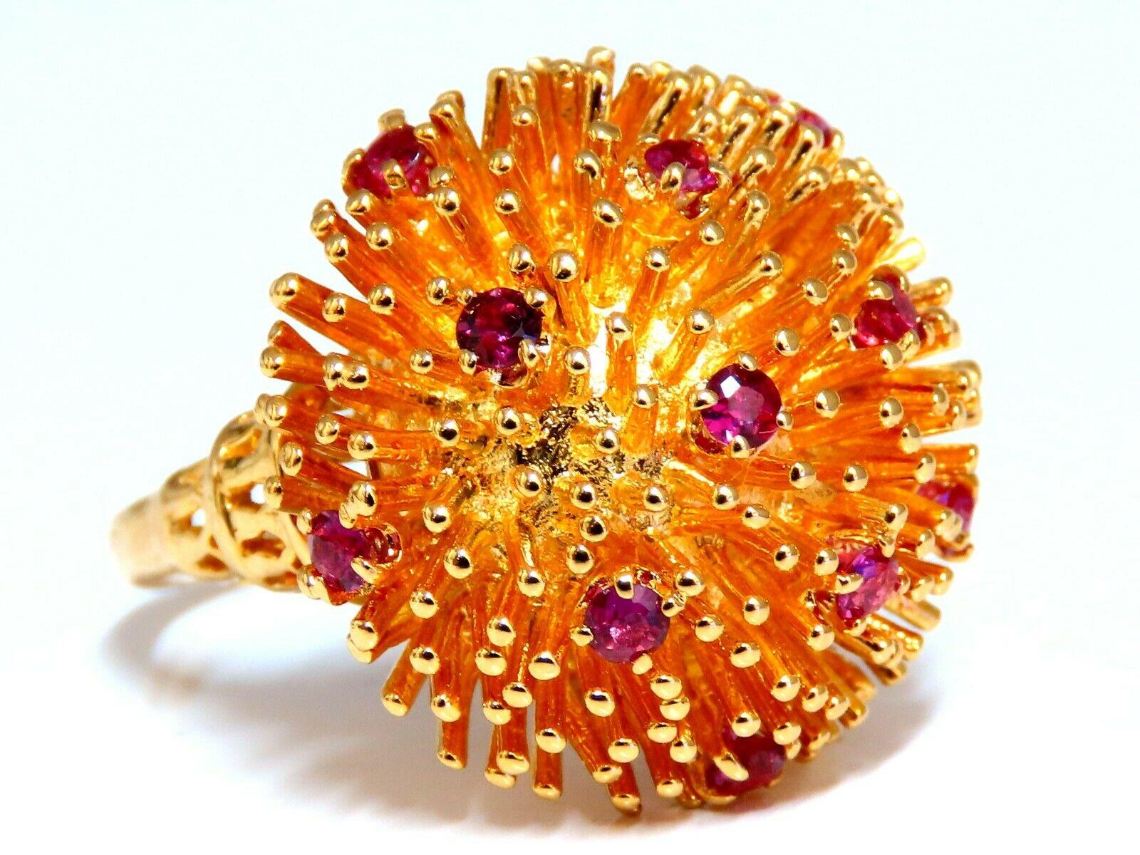 Women's or Men's Corona V. Natural Ruby Raised Semi Domed Statement Ring 14 Karat For Sale
