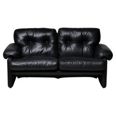 Coronado 2-Seater Sofa in Black Leather by Tobia Scarpa for B&B Italia, 1976