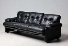 Coronado 3- Seater Sofa in Black Leather by Tobia Scarpa for B&B Italia, 1976