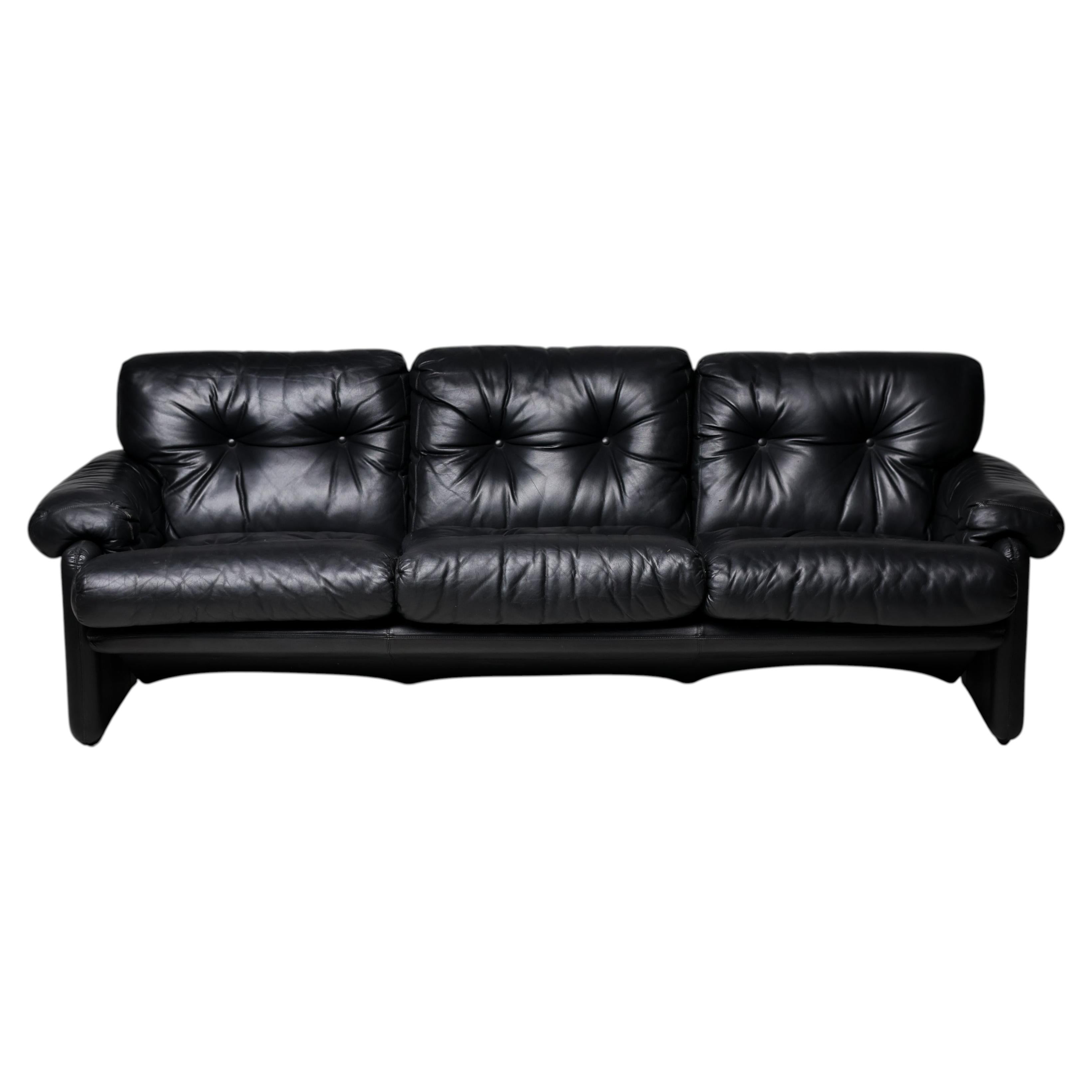 Coronado 3- Seater Sofa in Black Leather by Tobia Scarpa for B&B Italia, 1976 For Sale