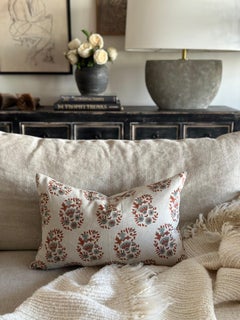 Coronado Block Printed Linen Lumbar Pillow with Down Feather Insert