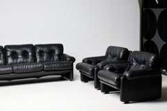 Coronado Living Room Set in Black Leather by Tobia Scarpa for B&B Italia, 1976