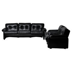 Coronado Living Room Set in Black Leather by Tobia Scarpa for B&B Italia, 1976