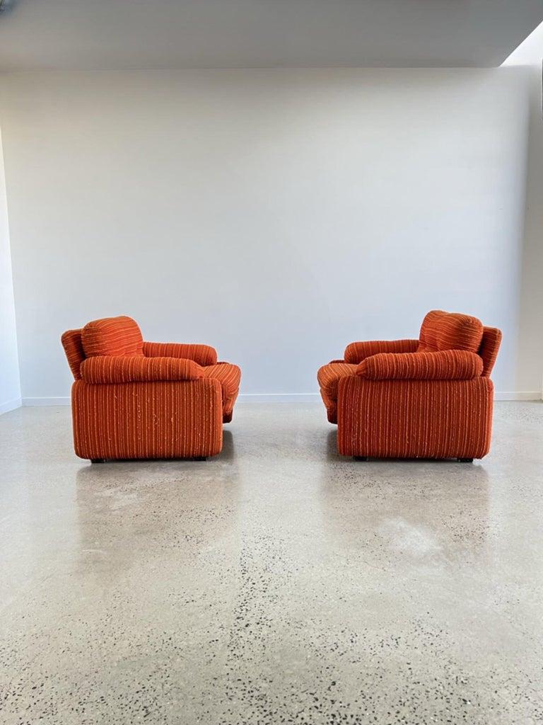 Coronado lounge armchaairs chairs by Tobia Scarpa for
C&B Italia ( first edition ) modello Depositato
 original vintage upholstery.
with their
Structure made of steel and aluminium.
Padding of Honeylan and cushions padding Dacron fibrefill.