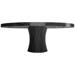 CORONADO ROUND DINING TABLE - Modern Maple Frise Charcoal Top and Leather Base