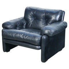 "Coronado" Sofa, Design Tobia Scarpa for B&B Italia, Black Leather, Italy, 1960s