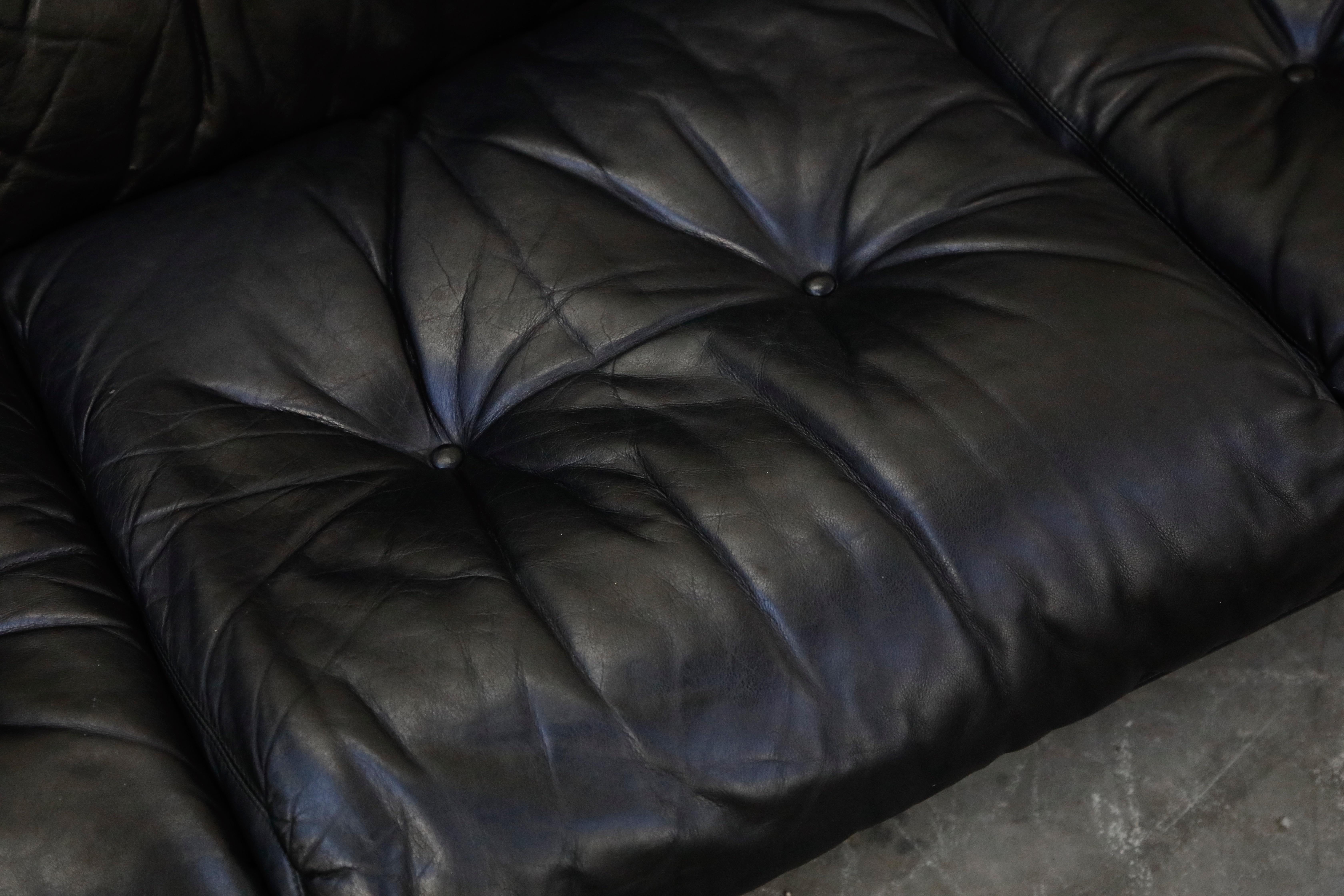 Coronado Sofa in Black Leather by Afra & Tobia Scarpa for B&B Italia, circa 1980 12