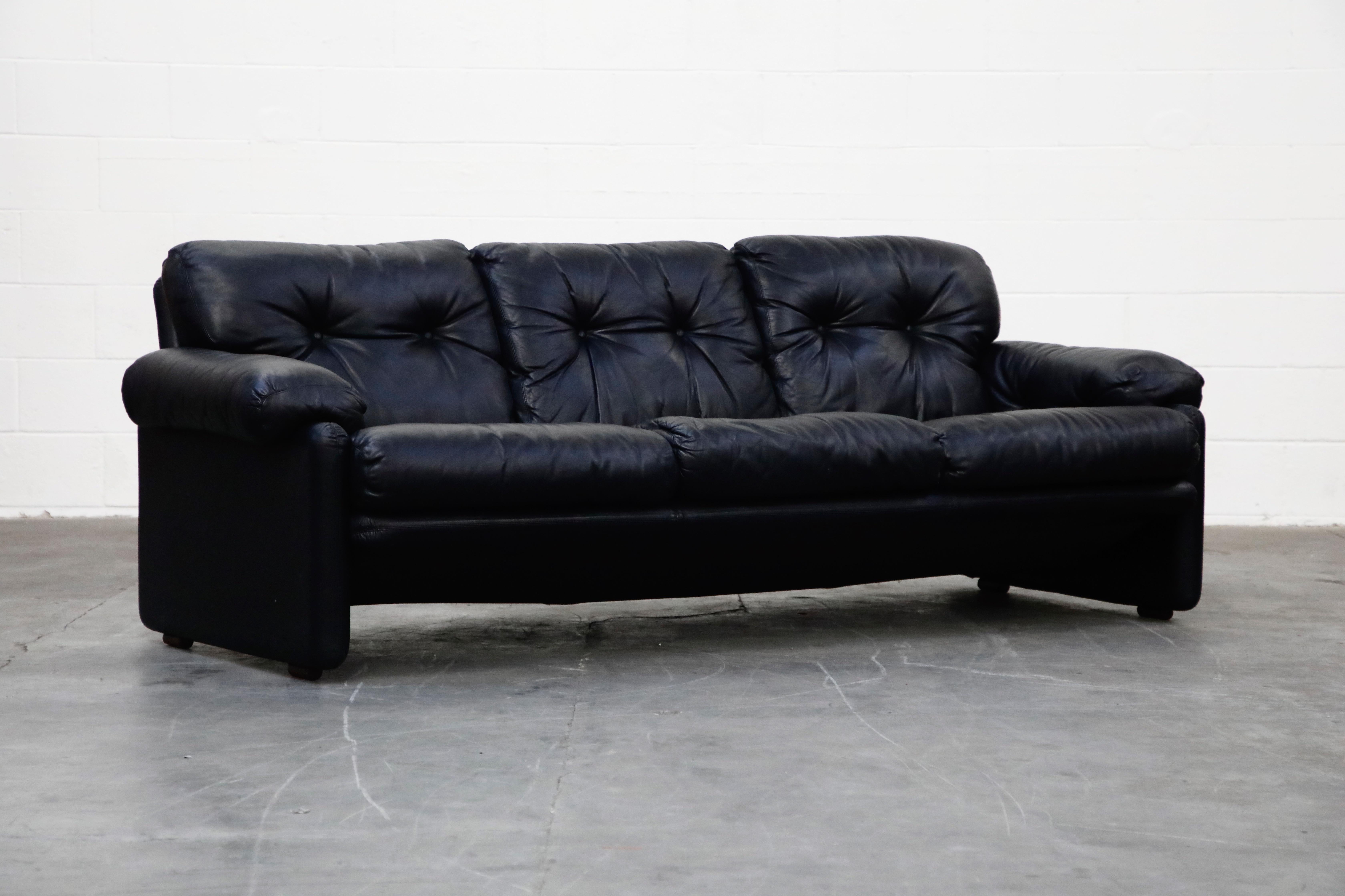 Modern Coronado Sofa in Black Leather by Afra & Tobia Scarpa for B&B Italia, circa 1980