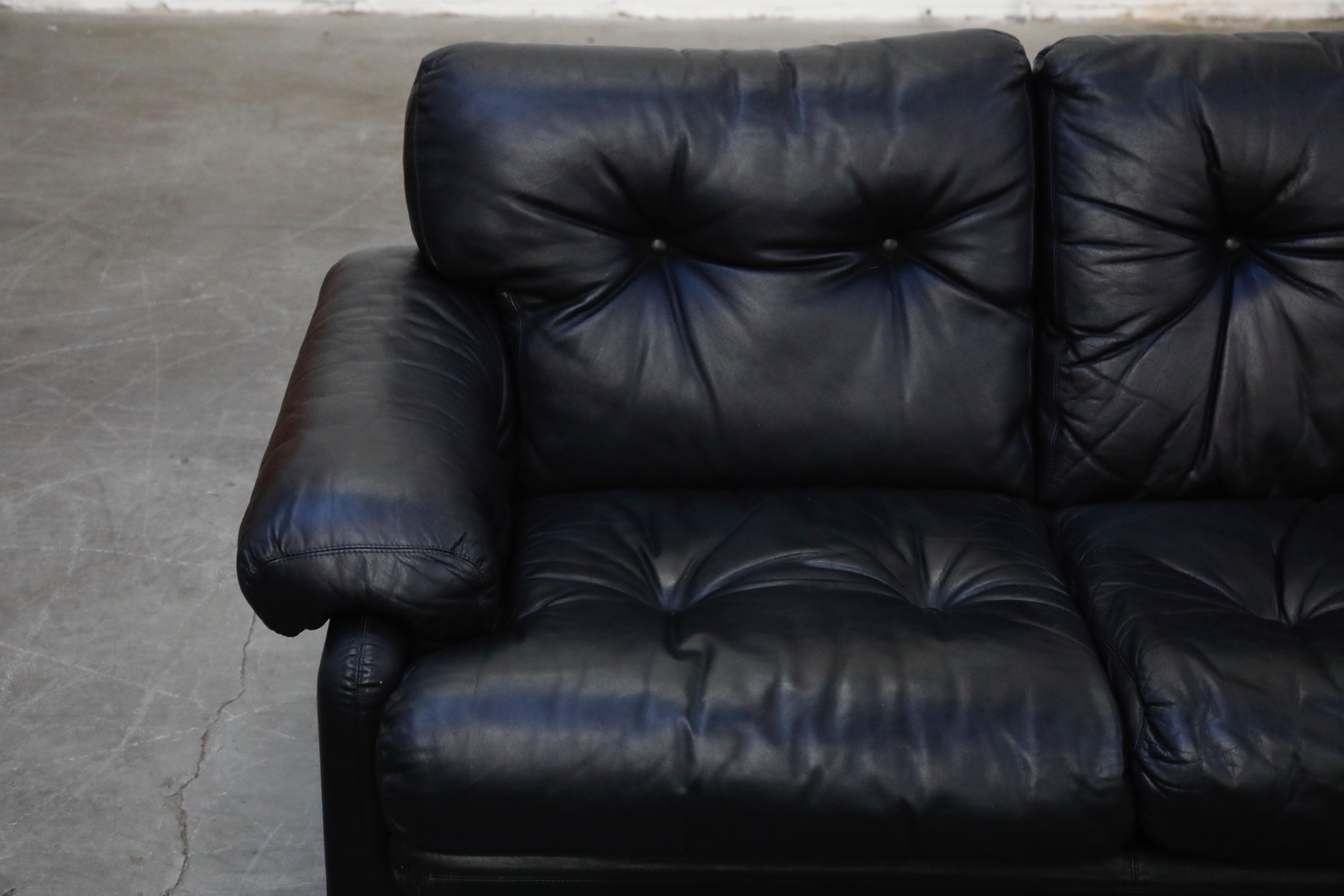 Coronado Sofa in Black Leather by Afra & Tobia Scarpa for B&B Italia, circa 1980 2