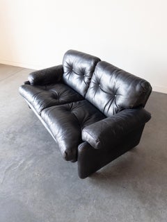 Coronado Sofa in Black Leather by Tobia & Afra Scarpa for B&B Italia