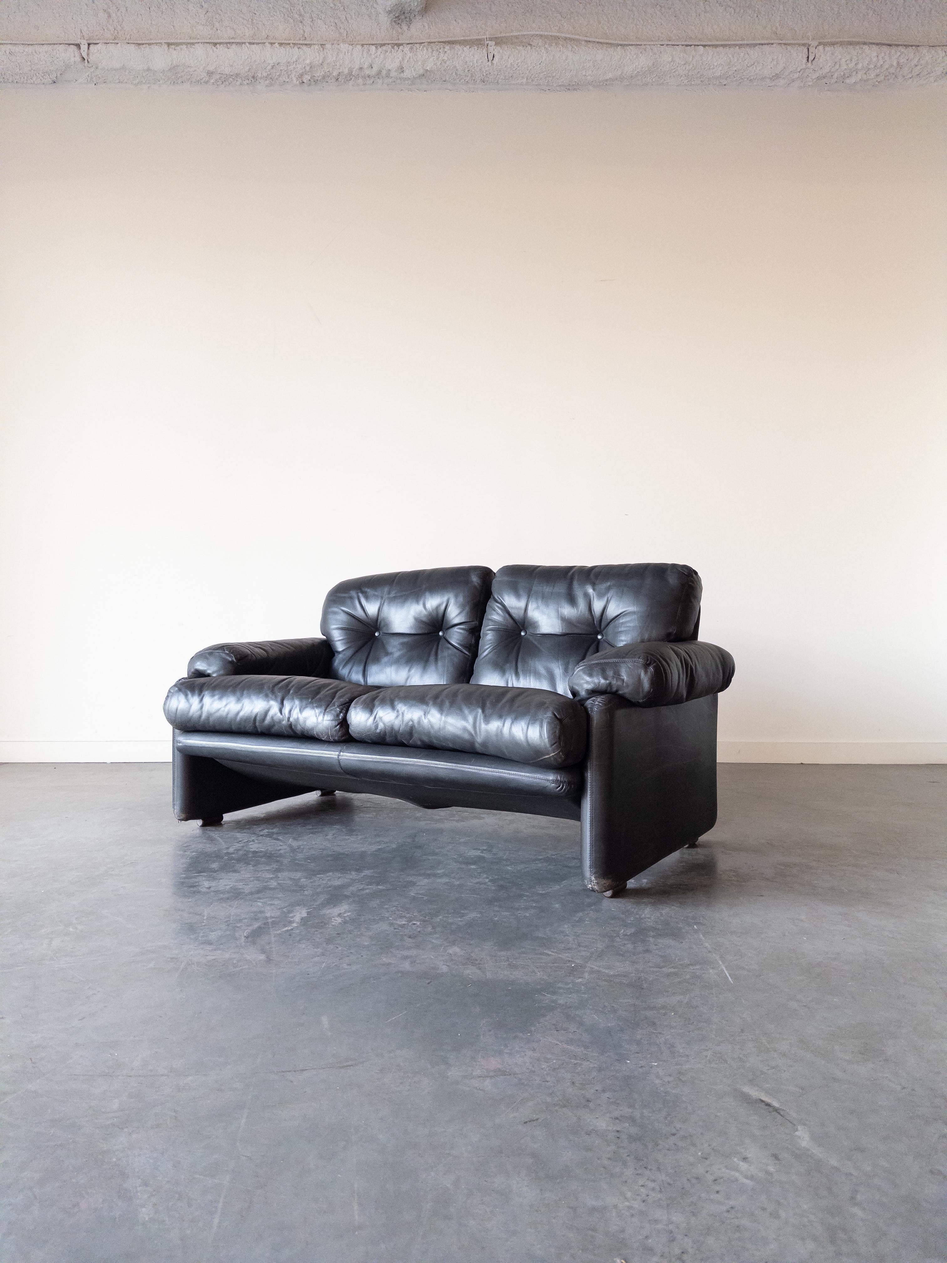 Mid-20th Century Coronado Sofa in Black Leather by Tobia & Afra Scarpa for B&B Italia For Sale
