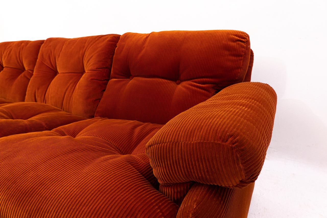 Coronado Three-Seat Sofa by Tobia Scarpa, B&B Italia, Orange Velvet, 1960s 2