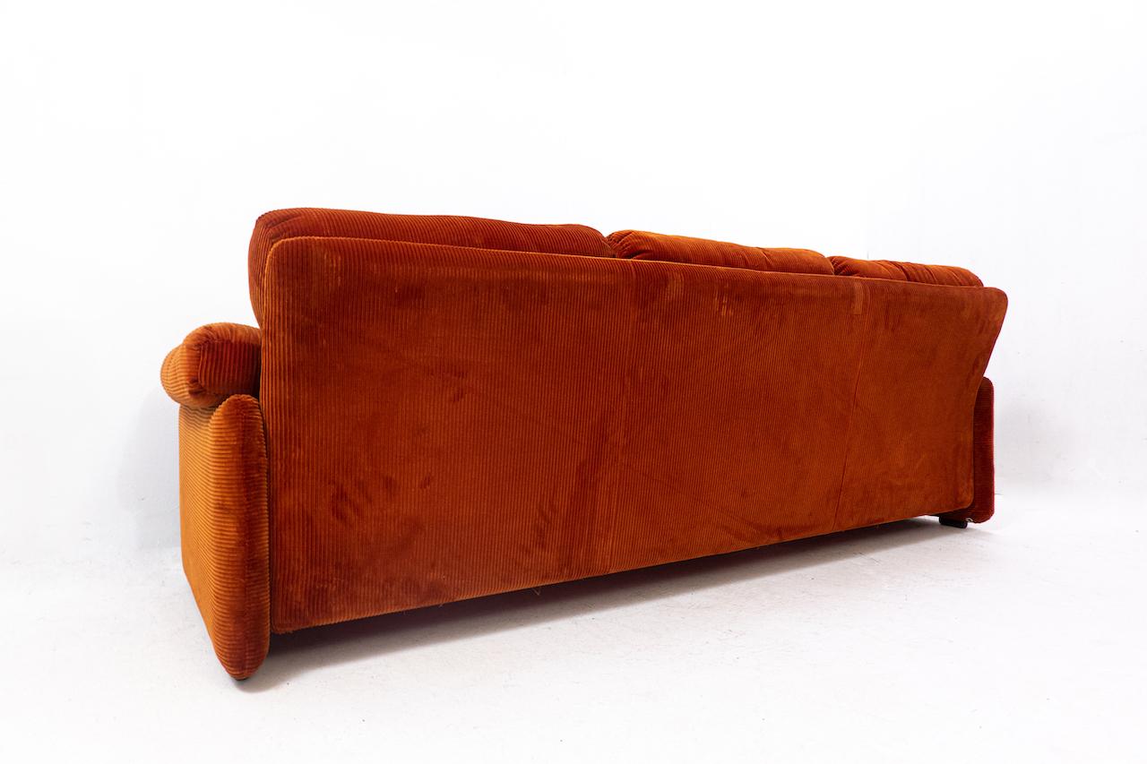 Coronado Three-Seat Sofa by Tobia Scarpa, B&B Italia, Orange Velvet, 1960s 3