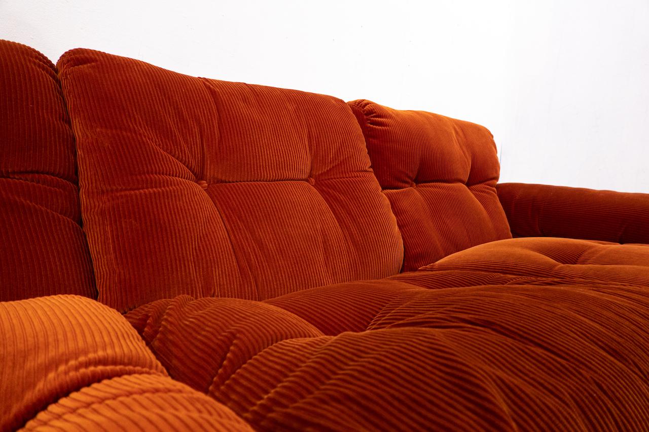 Italian Coronado Three-Seat Sofa by Tobia Scarpa, B&B Italia, Orange Velvet, 1960s
