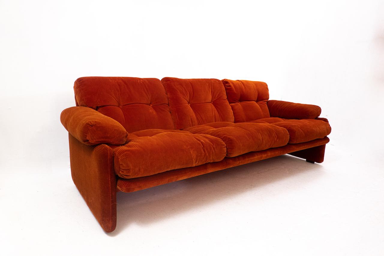 Coronado Three-Seat Sofa by Tobia Scarpa, B&B Italia, Orange Velvet, 1960s In Good Condition In Brussels, BE