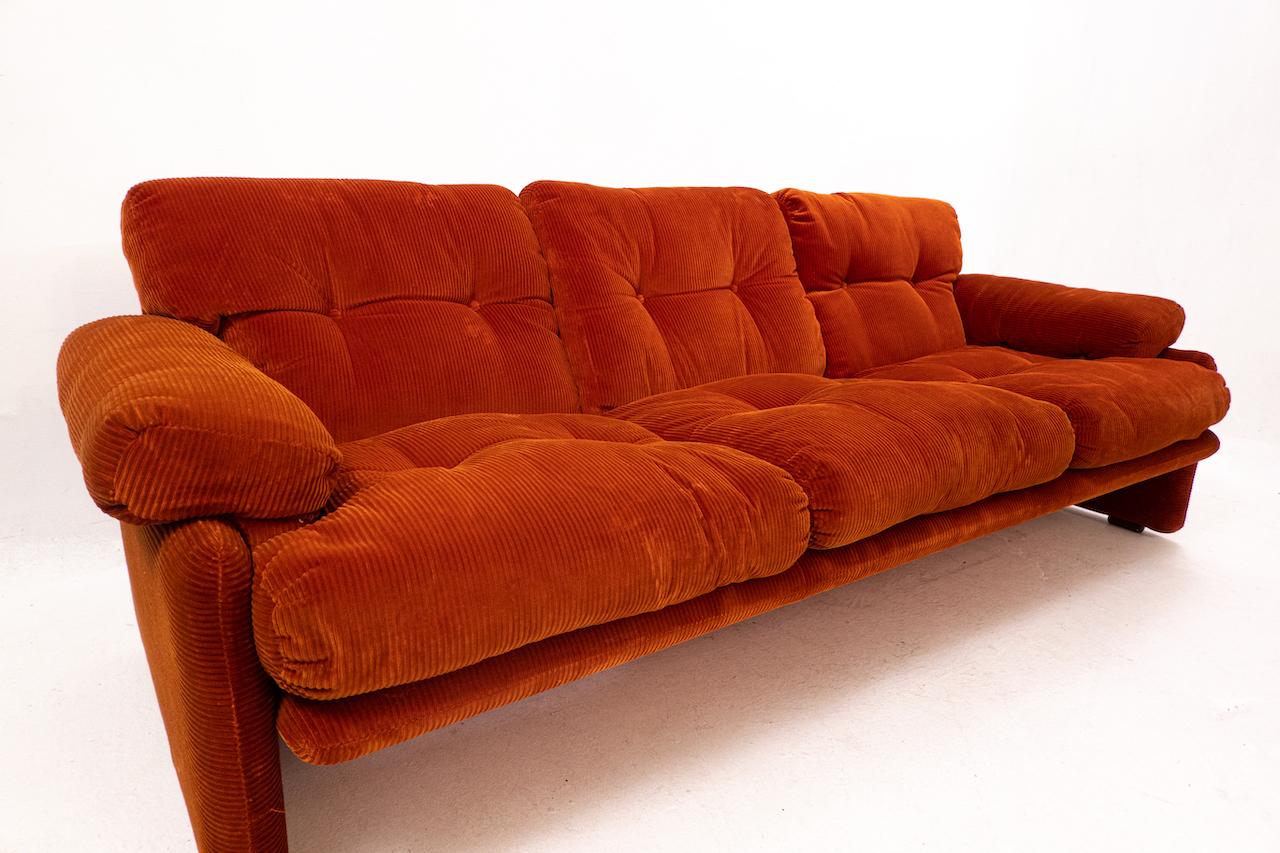 Mid-20th Century Coronado Three-Seat Sofa by Tobia Scarpa, B&B Italia, Orange Velvet, 1960s