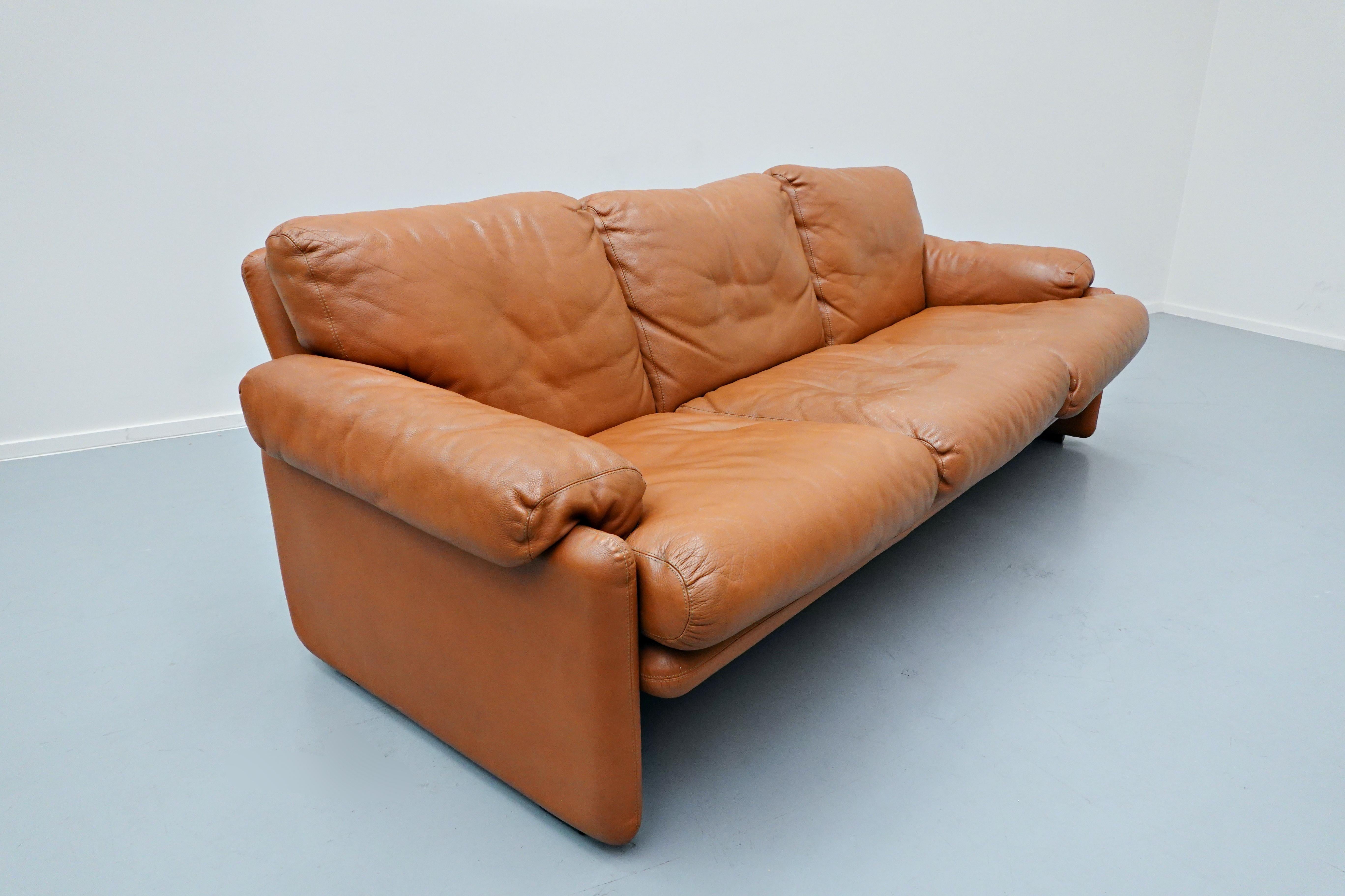 Leather Coronado Three-Seat Sofa by Tobia Scarpa for B&B Italia, 1960s