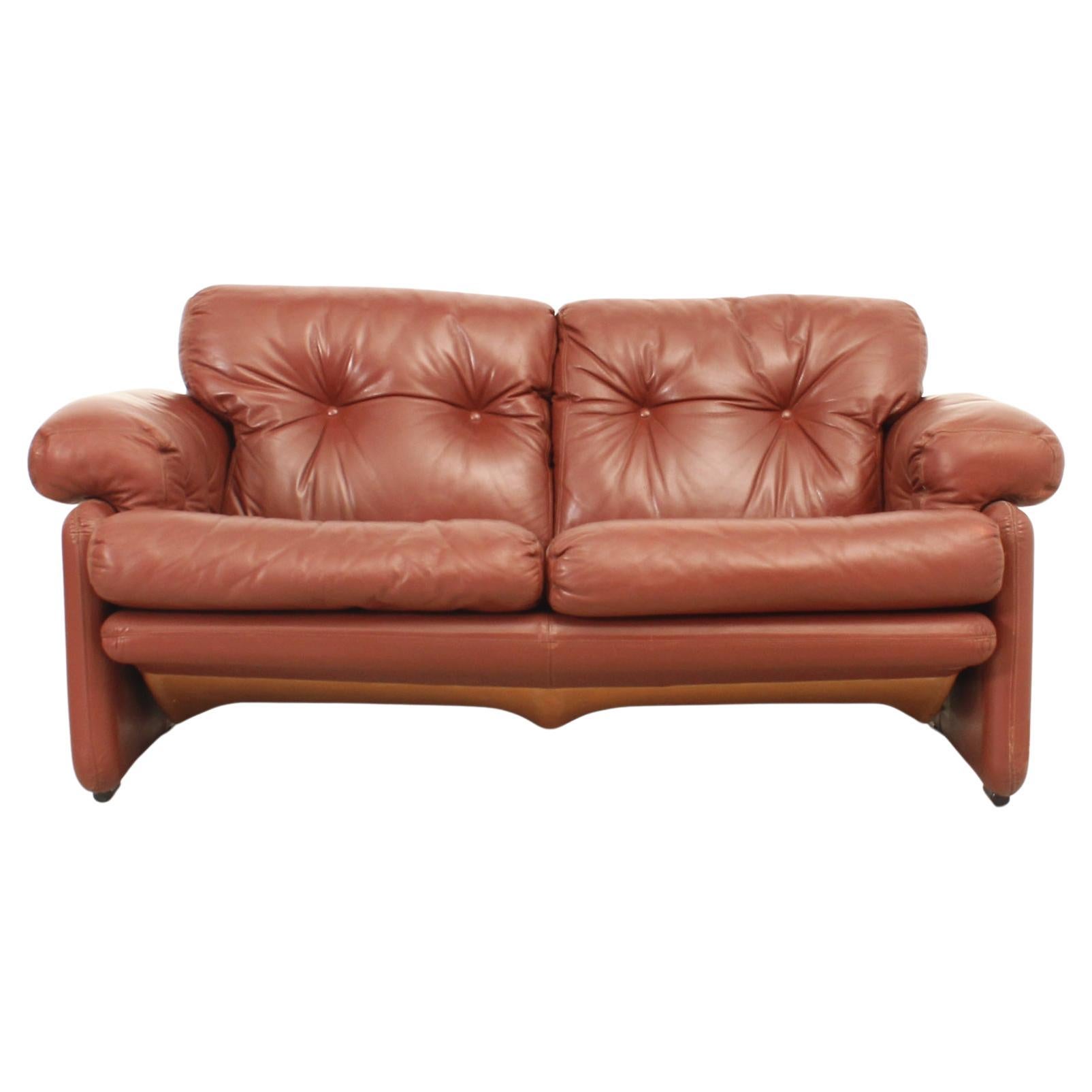 Coronado Two-seater Sofa by Tobia Scarpa in Cognac Leather, 1969 For Sale