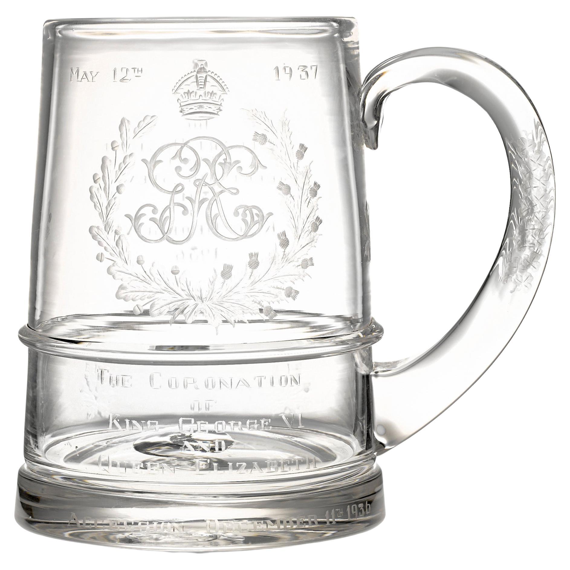 Coronation of King George vi and Queen Elizabeth Glass Tankard For Sale