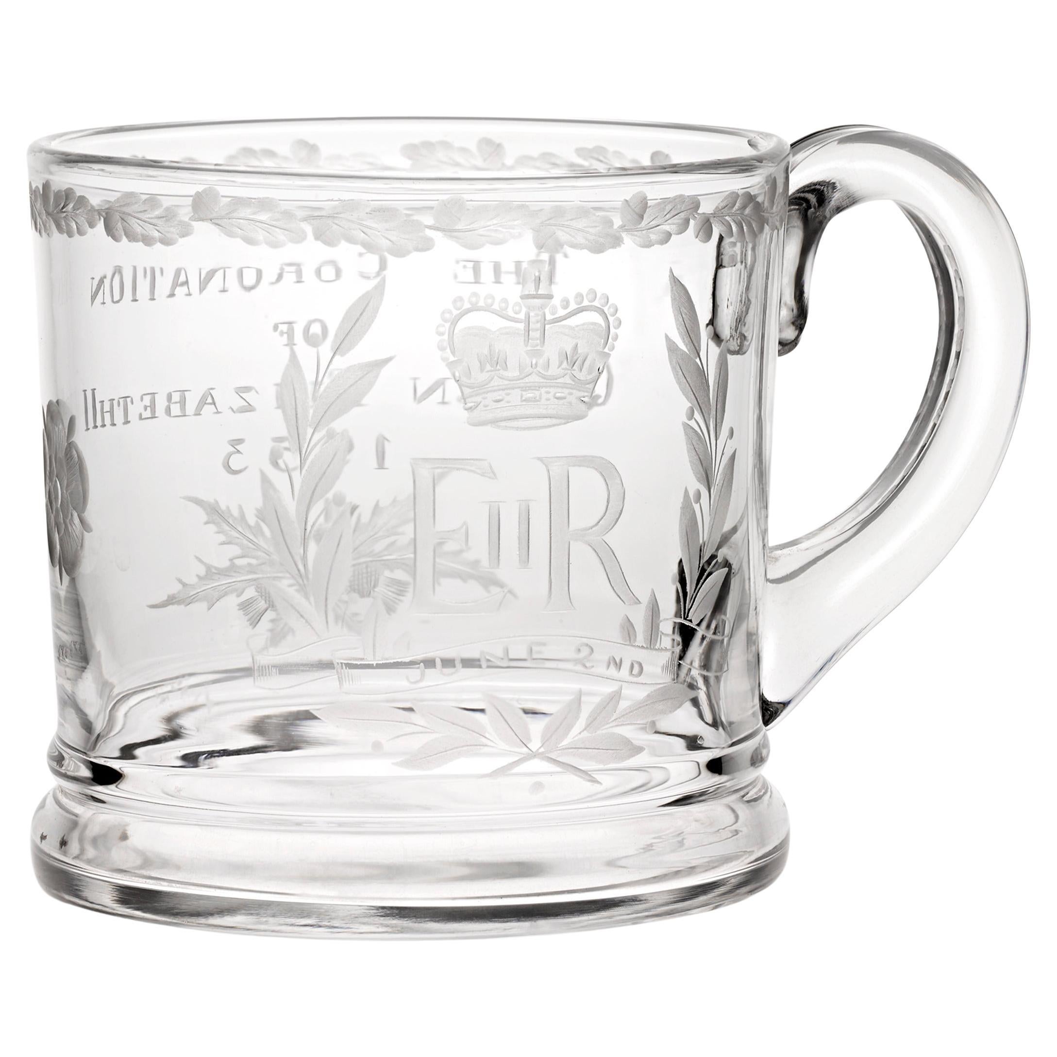 Coronation of Queen Elizabeth II Commemorative Glass For Sale