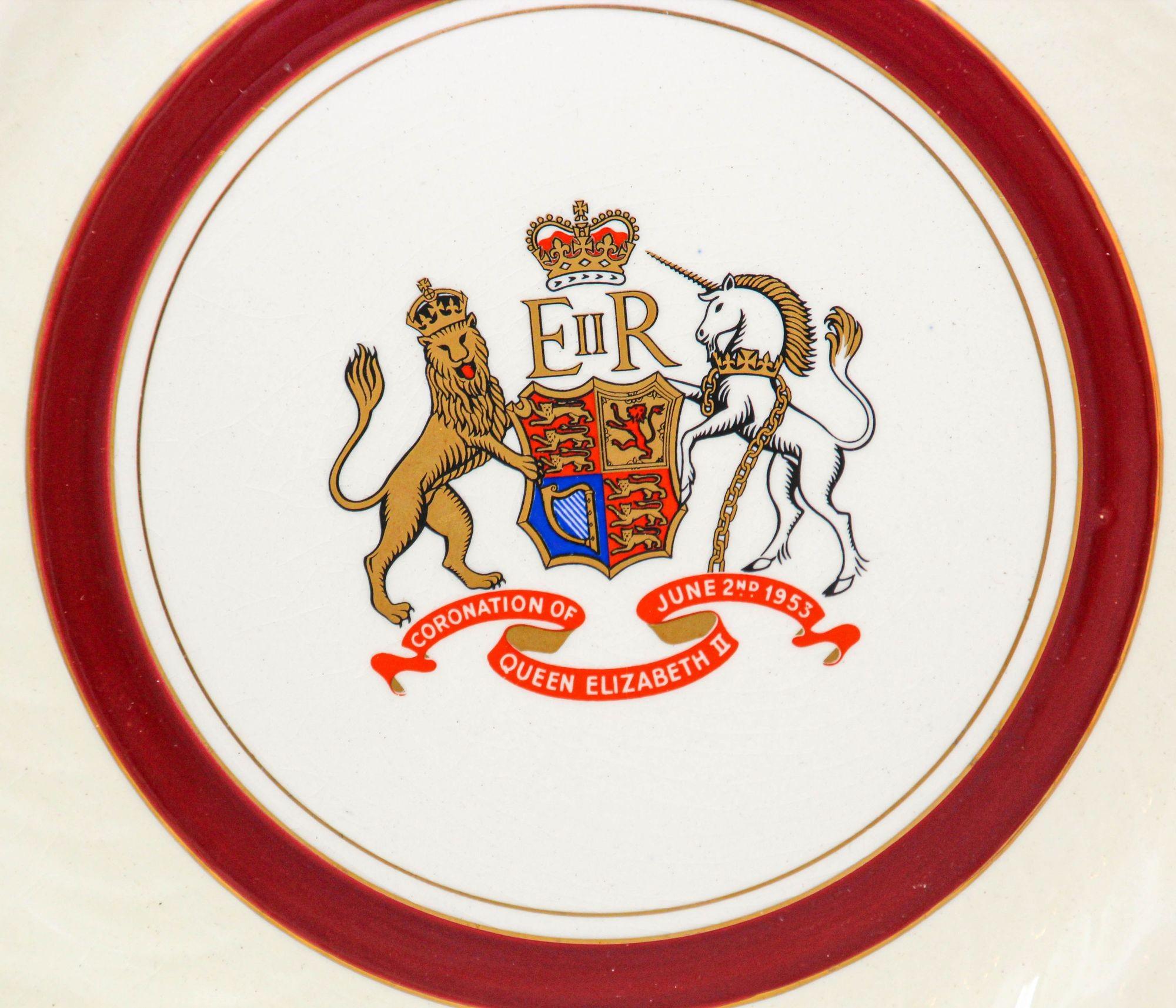 Britannique Assiette de couronnement Reine Elizabeth II, 2 juin 1953 Burleigh Ware Burslem Angleterre en vente
