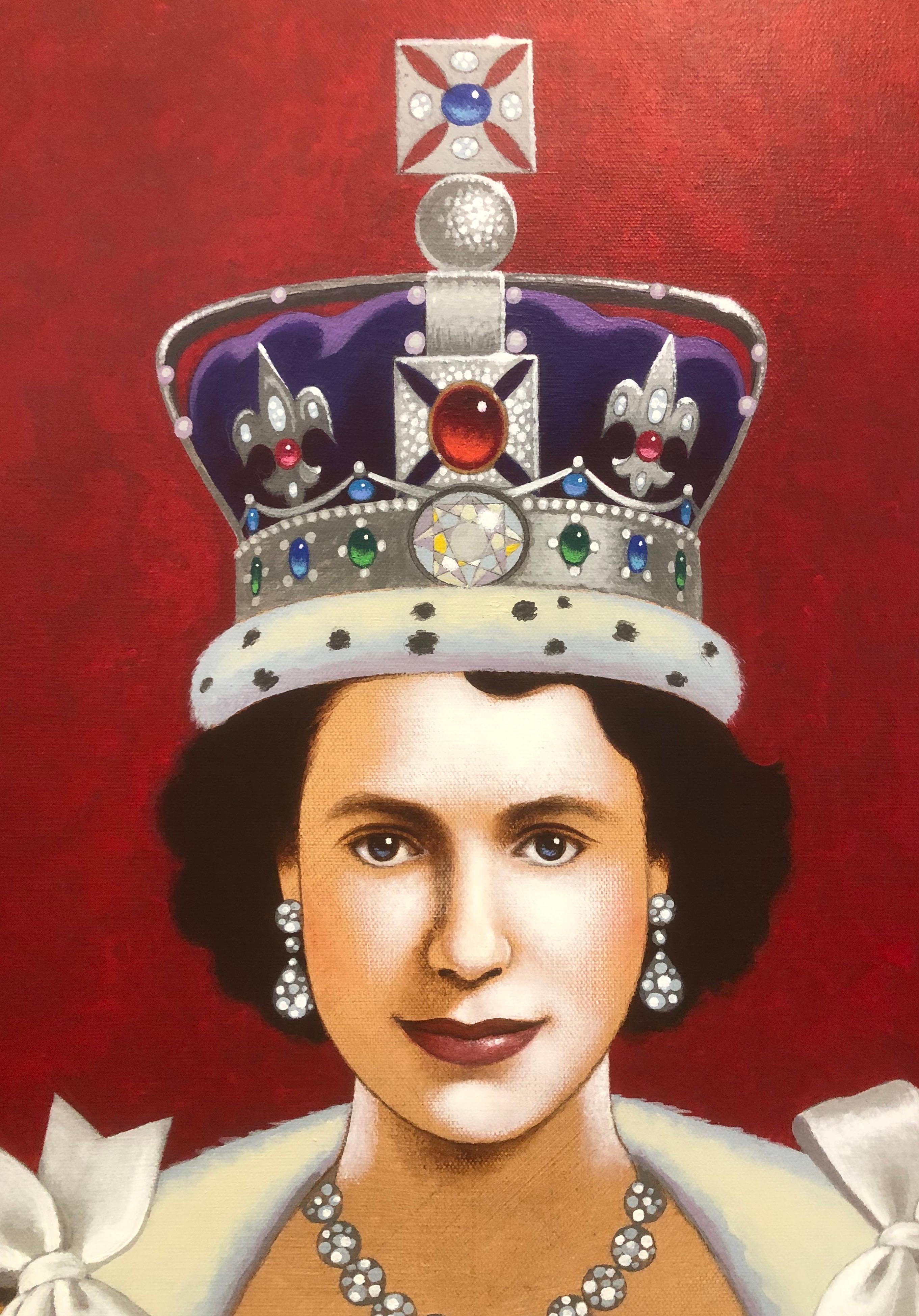 Ritratto dell'incoronazione della Regina Elisabetta II
Quadro originale di Lynn Curlee 
Dipinto nel 2019 come parte di una proposta di libro
La giovane Regina risplende nella sua veste di incoronazione
Il quadro è confezionato in galleria con bordi