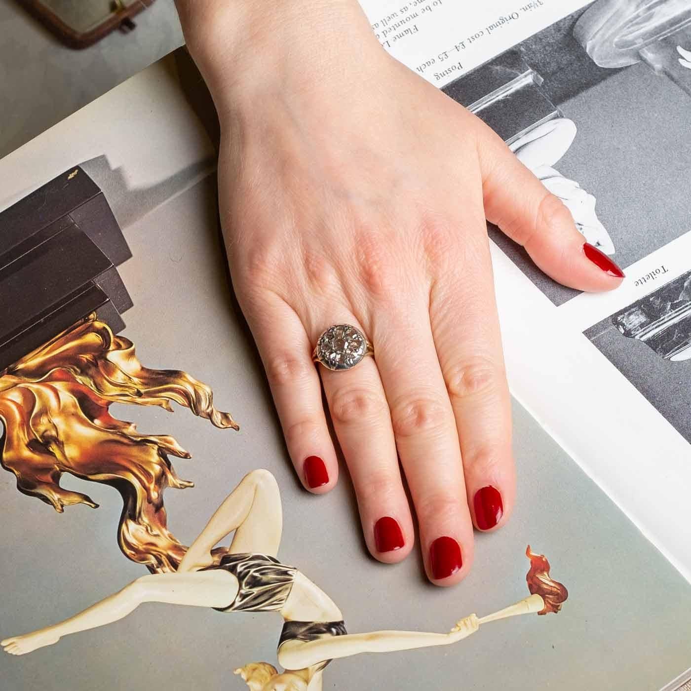 Femenino o masculino Anillo de la abuela italiana con diamante talla rosa 