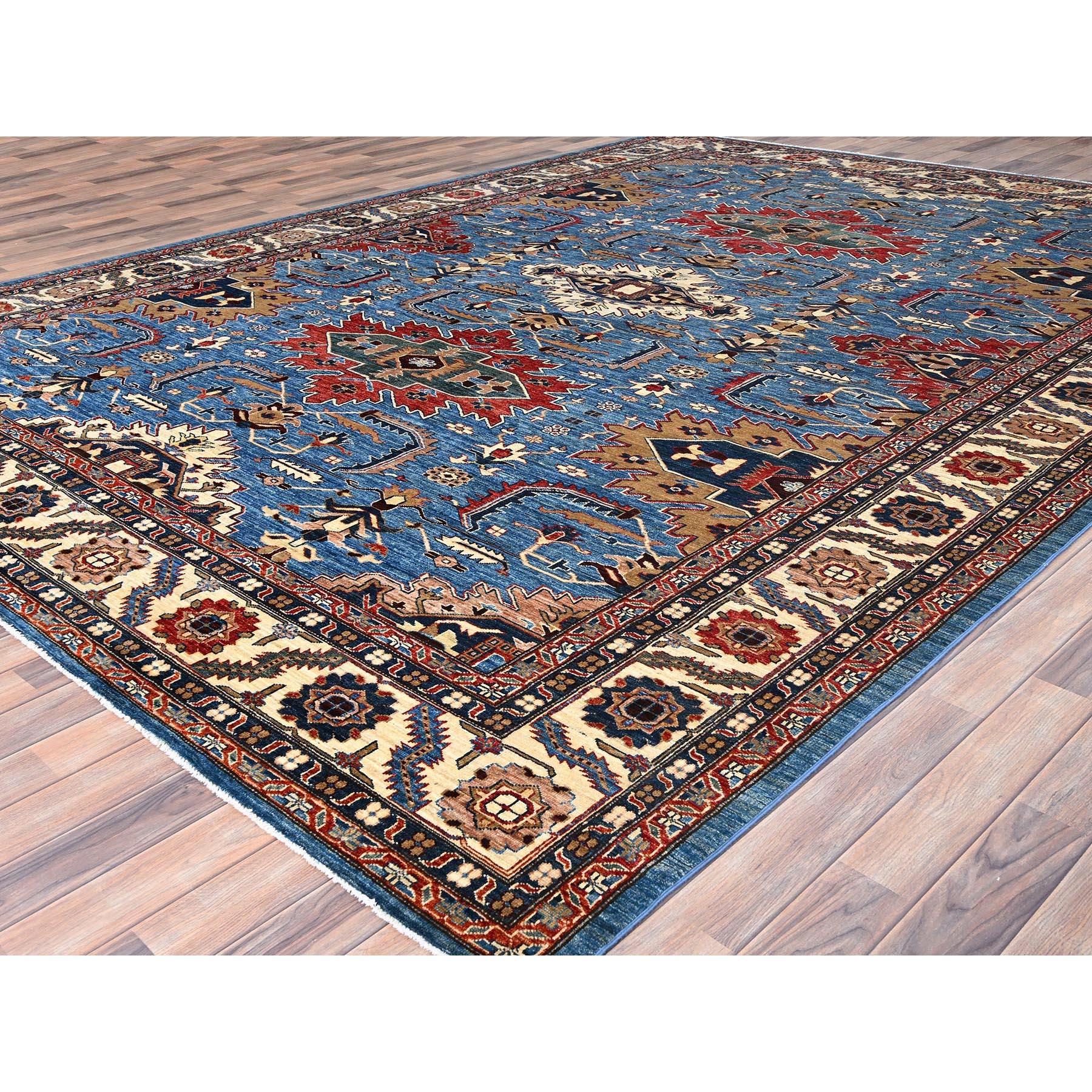 Kazakh Tapis d'Orient noué à la main en laine Coronet bleu vif Super Kazak 9'11