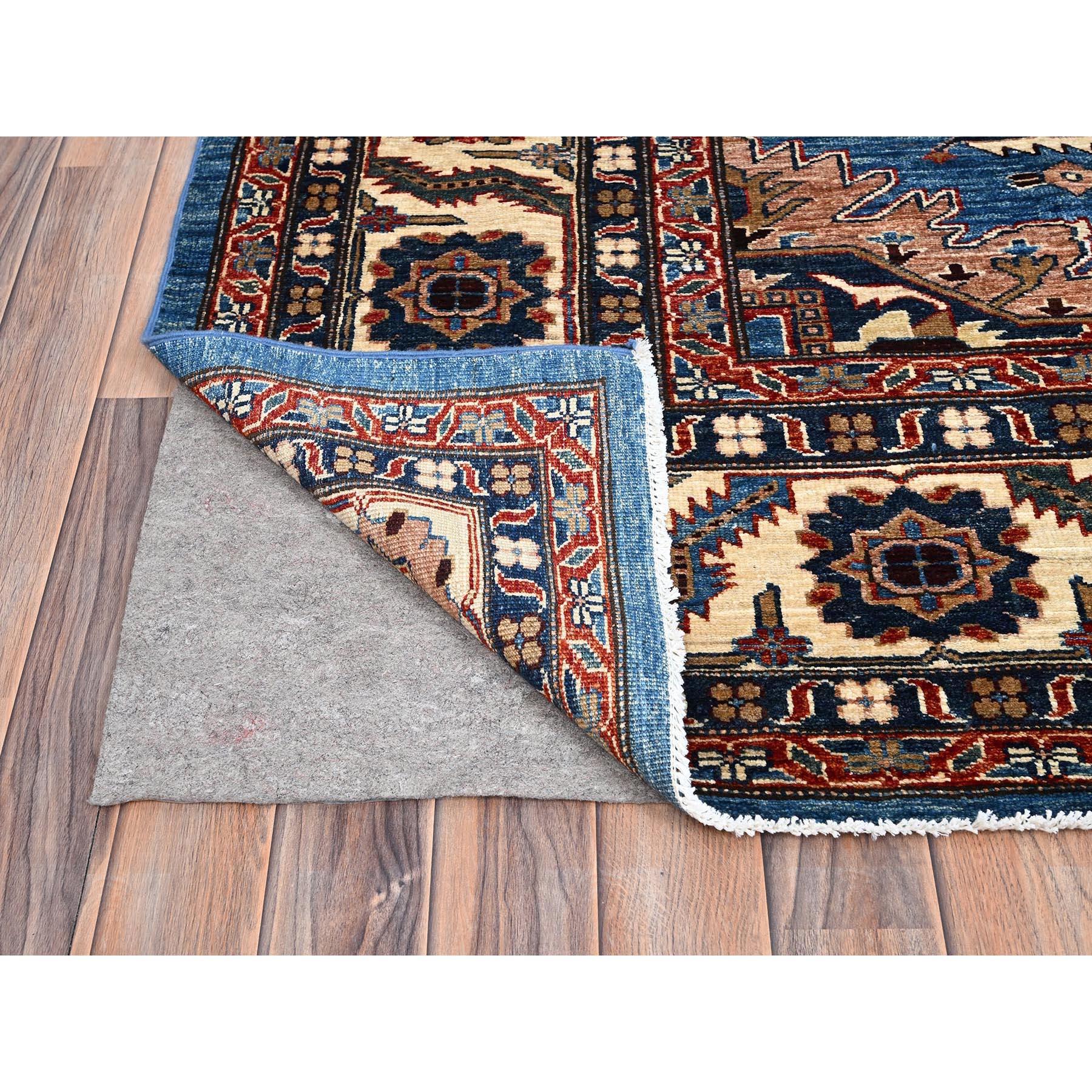 Afghan Tapis d'Orient noué à la main en laine Coronet bleu vif Super Kazak 9'11